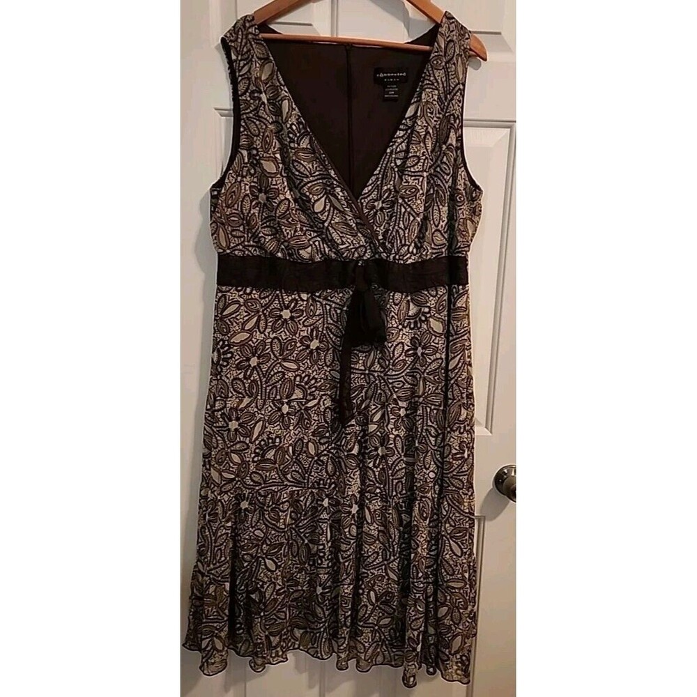 Connected Woman Dress Brown 22W  Maxi Flowy Empire Waist Bow Casual Sleeveless